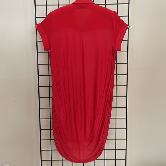 AX Armani Exchange Red Silk Shirt Dress Size 10 High Low Hem - Picture 2 of 5